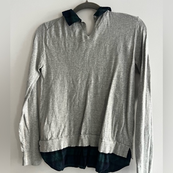 J. Crew Gray Top with Green Plaid Collar - Picture 2 of 4